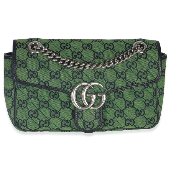 Gucci Green Navy GG Canvas Diagonal Small GG Marmont Bag